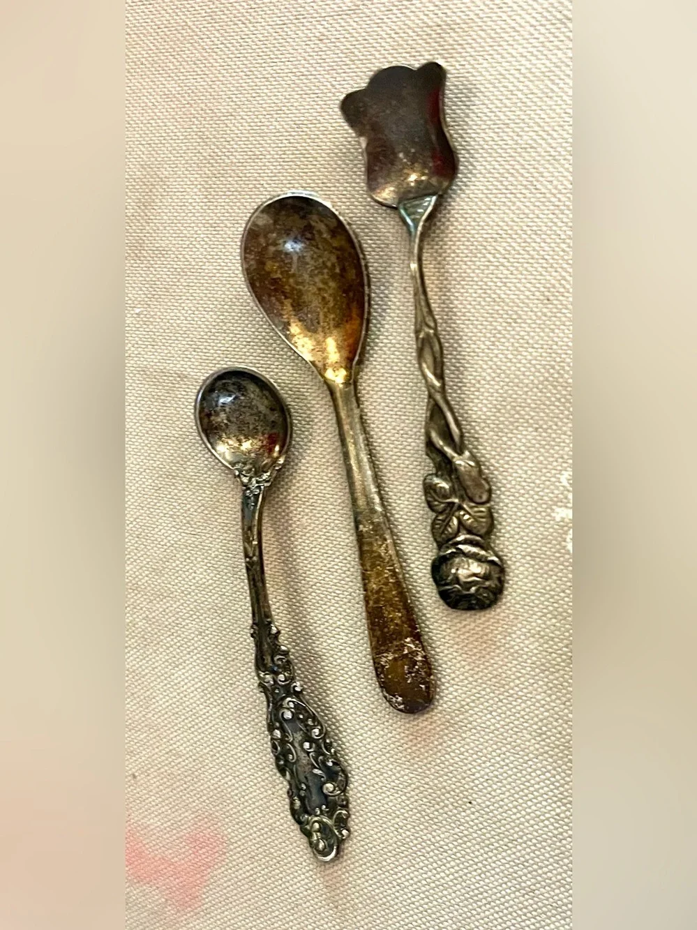 Vintage Silver-Tone Mini Serving Spoons - Tarnished Silver Finish